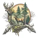 Forest and hunting scene tattoo design idea