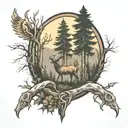 Forest and hunting scene tattoo design idea
