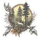 Forest and hunting scene tattoo design idea