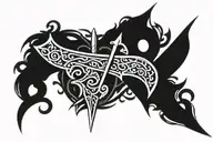double pointed sword with arabic calligraphy tattoo design idea