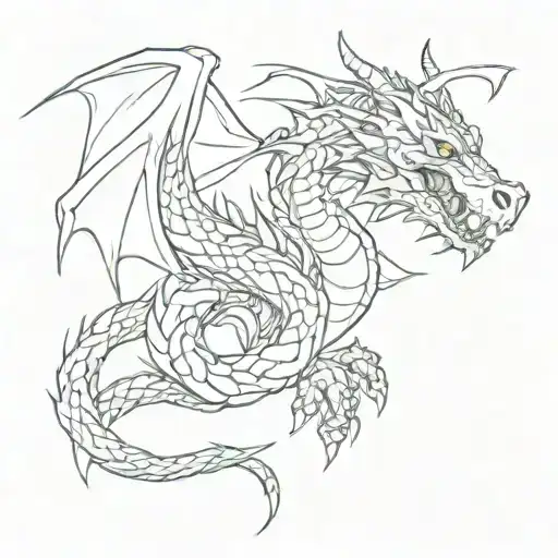 dragon wrapped around a dog paw print filled tattoo design idea