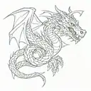 dragon wrapped around a dog paw print filled tattoo design idea