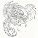 dragon wrapped around a dog paw print filled tattoo design idea
