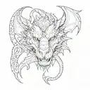 dragon wrapped around a dog paw print filled tattoo design idea