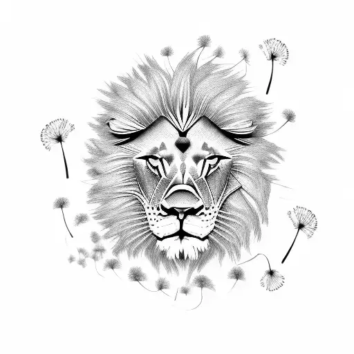Lion with a Dandelion tattoo design idea