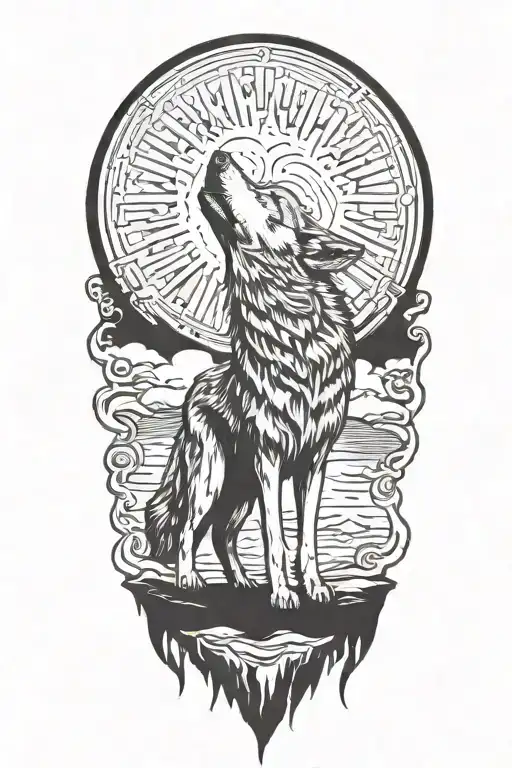 howling wolf in old blues art style  tattoo design idea