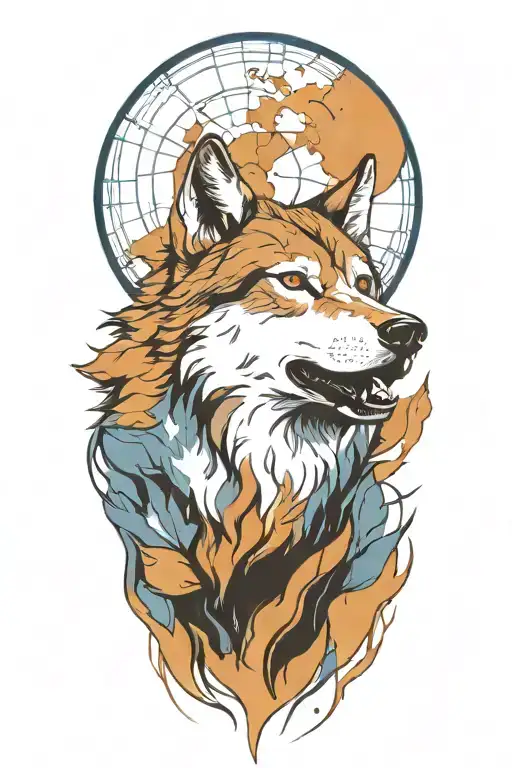 abstract  howling wolf in old blues art style  tattoo design idea