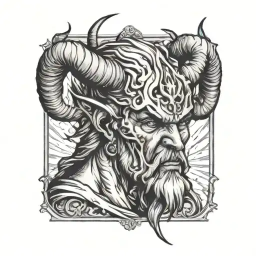 mimir with horns severed head tattoo design idea