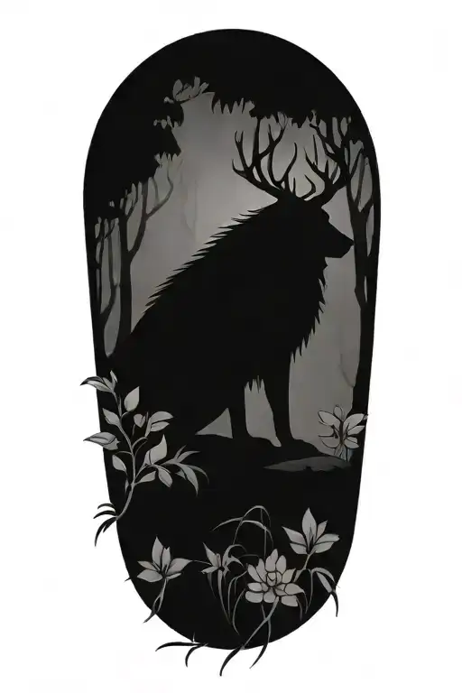 druid resting in dark forest with floral elements.  Inspired by freya tattoo design idea
