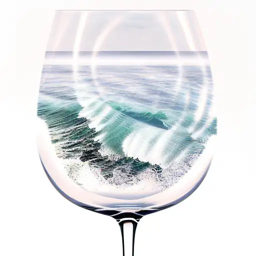 wine glass with ocean waves in it tattoo design idea