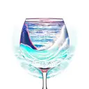 wine glass with ocean waves in it tattoo design idea