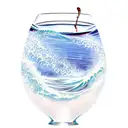 wine glass with ocean waves in it tattoo design idea
