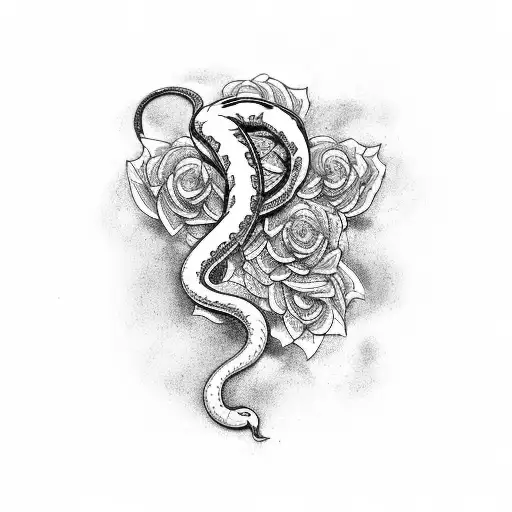 A tattoo design showcasing a snake intertwined with flowers, representing the balance between beauty and danger tattoo design idea