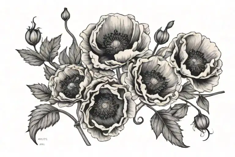 the phrase "non sentiunto" with opium poppies tattoo design idea