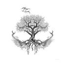 garden of Eden apple tree with the roots in the shape of wings tattoo design idea
