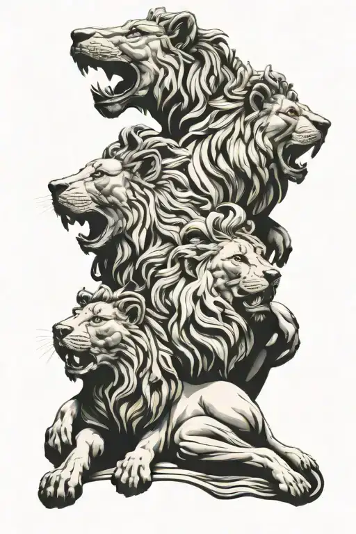 roman statues and lions   tattoo design idea