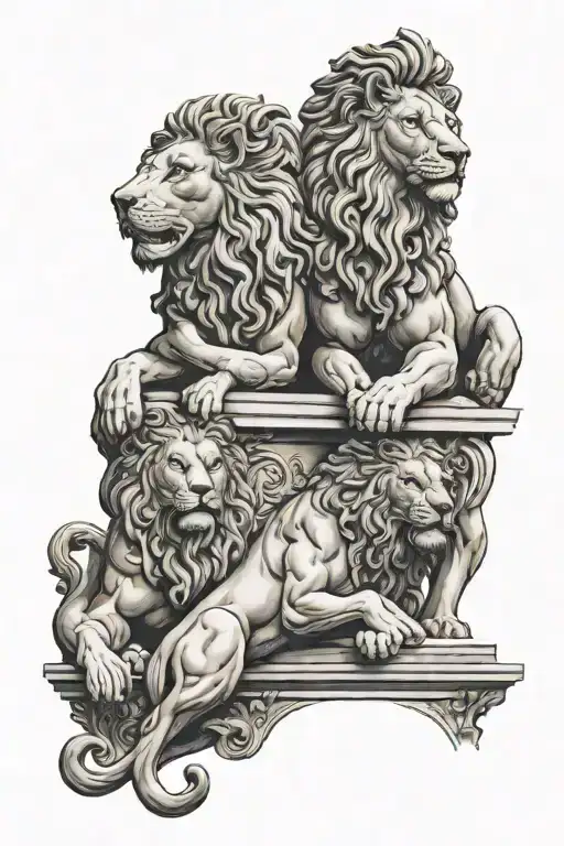 roman statues and lions   tattoo design idea