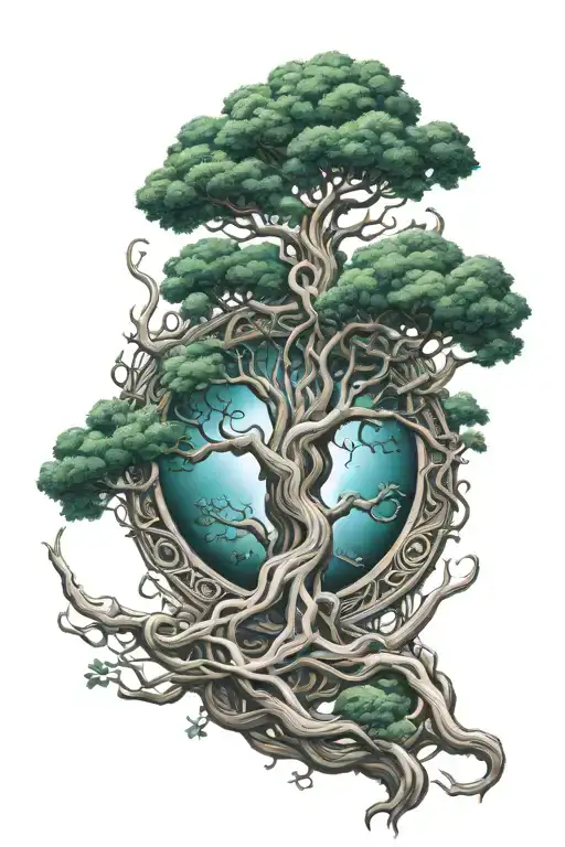 Yggdrasil tree intertwined infinity symbols incorporated tattoo design idea