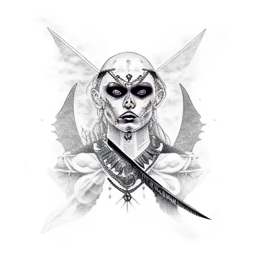 raven, gothic warrior with a spear tattoo design idea