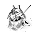 samurai cat with samurai helmet and body in armour tattoo design idea