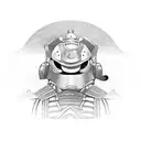 samurai cat with samurai helmet and body in armour tattoo design idea