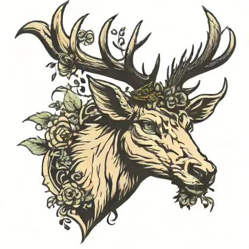 stag head but one side dead and other side alive tattoo design idea