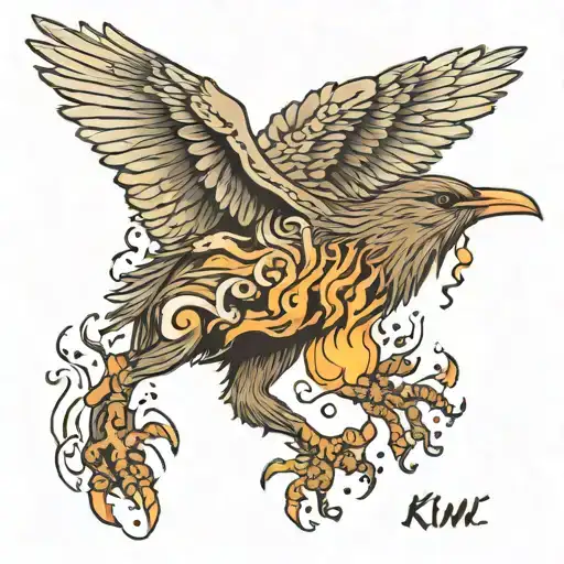 bird kiwi run in fire tattoo design idea