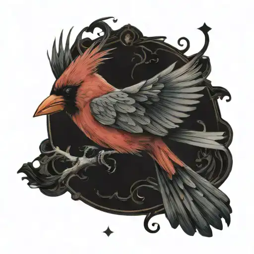 red cardinal flying tattoo design idea