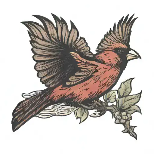 red cardinal flying tattoo design idea
