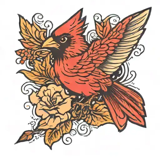red cardinal flying tattoo design idea