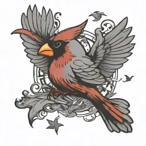red cardinal flying tattoo design idea