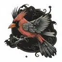 red cardinal flying tattoo design idea