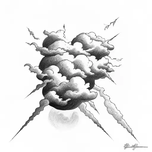 storm cloud with tunders, under cloud text mortuus inus tattoo design idea