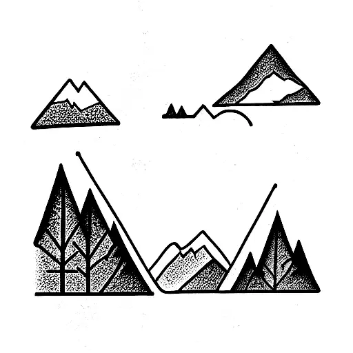 mountains, trees, stream, big foot tattoo design idea