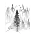 mountains, trees, stream, big foot tattoo design idea