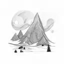 mountains, trees, stream, big foot tattoo design idea