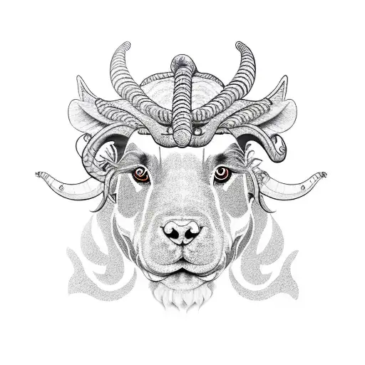 chinese zodiac dog, ox, goat, 2 tigers in mosaic tattoo design idea
