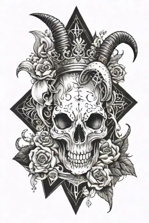 The king of spade card, on the top there is a plague mask and on the bottom there is goat skull tattoo design idea