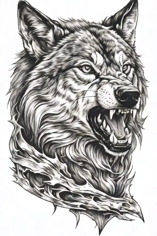 mirror wolf growling   tattoo design idea