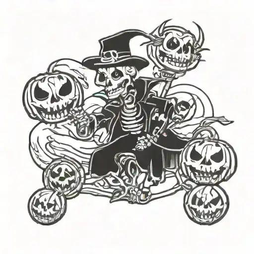funny skellingtons trick or treating tattoo design idea