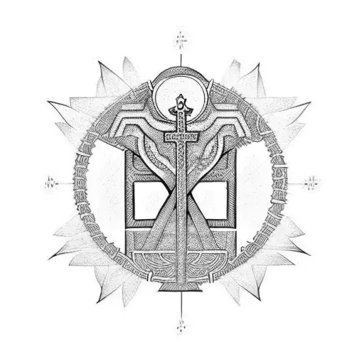 tattoo, symbols, top to bottom, cross, triskel, ankh, omega, Greek pattern tattoo design idea