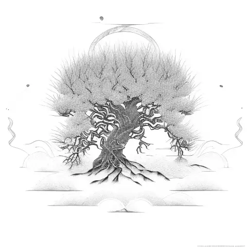 Intricate branches forming a sleeve design with a hidden willow tree tattoo design idea