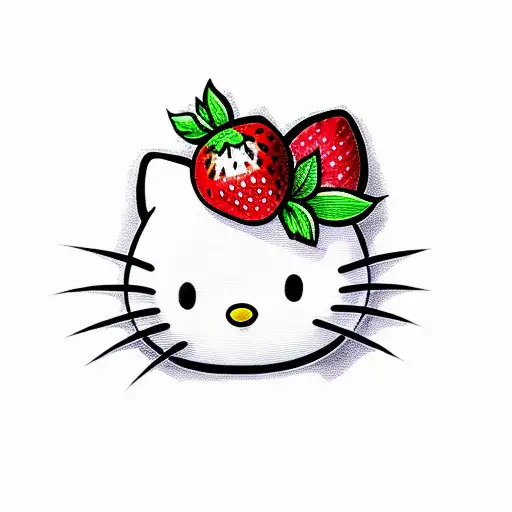 hello kitty with a strawberry  tattoo design idea