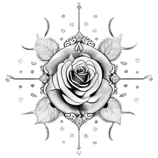 bull, rosary and white rose tattoo design idea