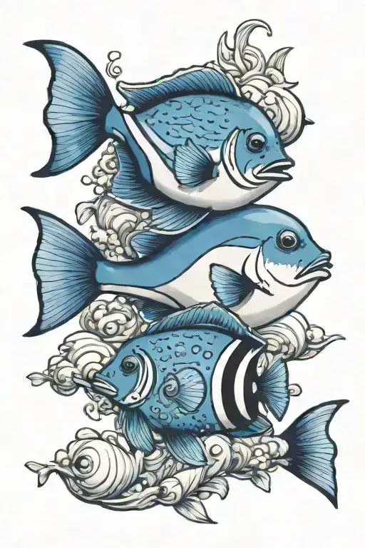 a Blue tang and a clown fish with the words "Just keep swimming" tattoo design idea