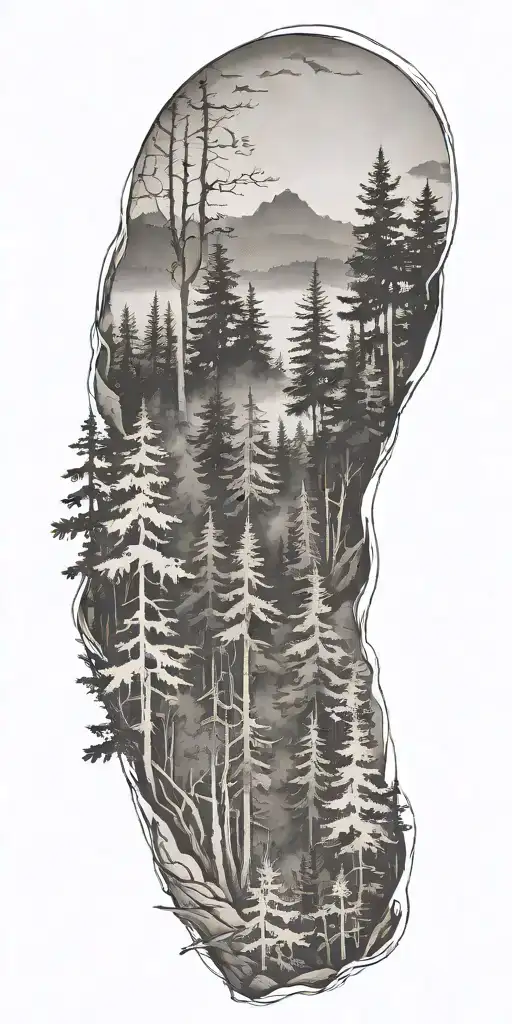 forest line with fog   tattoo design idea