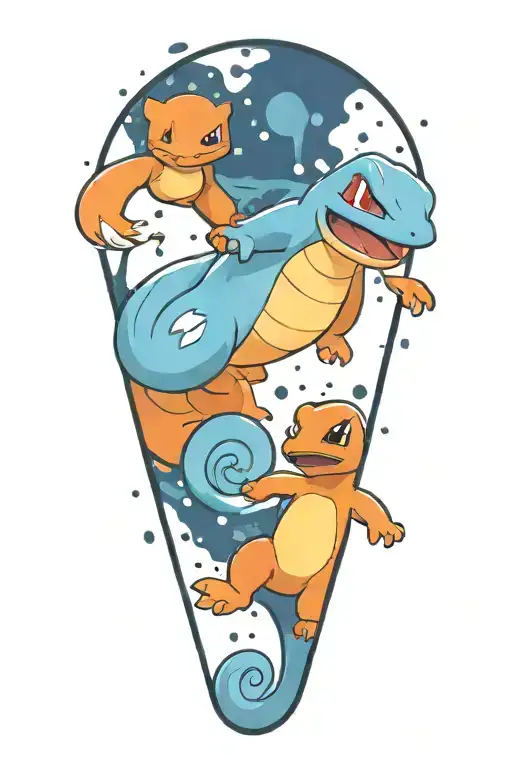 charmander fighting with squirtle tattoo design idea