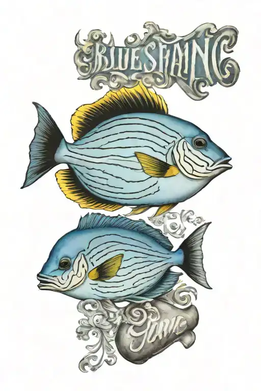 Blue tang with the words "Just keep swimming" tattoo design idea