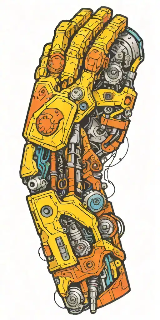 colorful Bionic Arm With Screen being peeled back  tattoo design idea