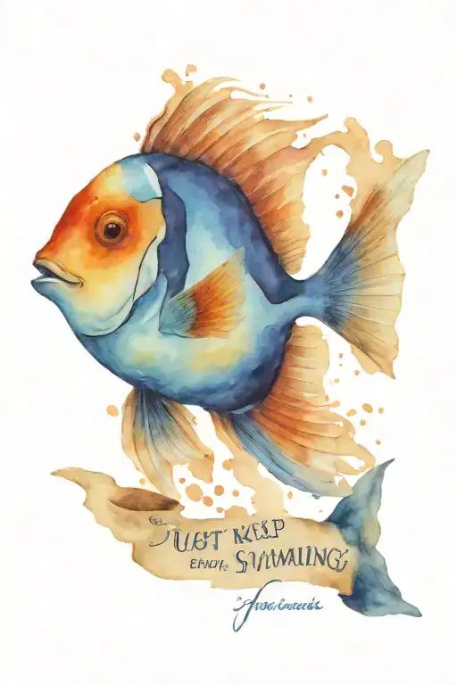 Blue tang with the words "Just keep swimming" tattoo design idea